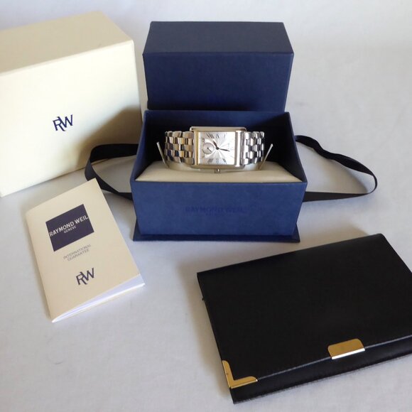 VINTAGE NEW RAYMOND WEIL MENS 9874 TOSCA SILVER DIAL15 JEWEL SWISS TANK & WALLET - Picture 1 of 16